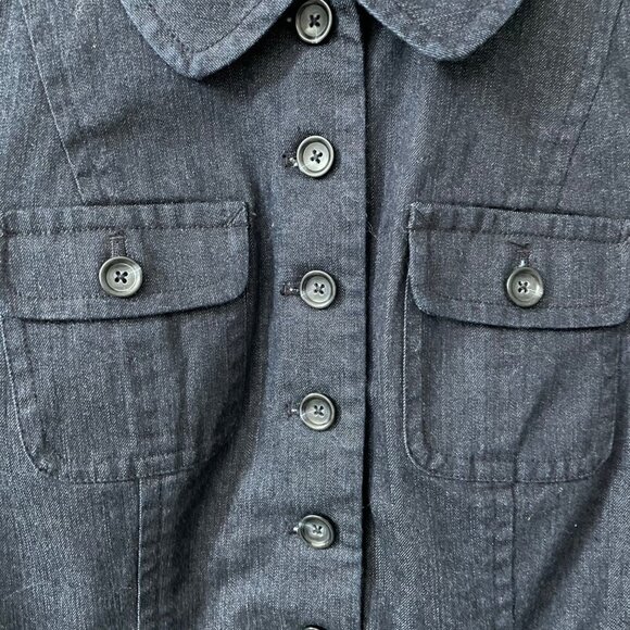 Ann Taylor Blue Button Up Denim Jacket Women’s Size 4 Pockets Peter Pan Collar - Picture 3 of 8